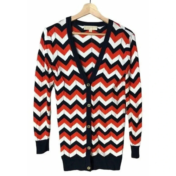 MICHAEL Michael Kors Fine Knit Chevron Cardigan xxs - Picture 2 of 5